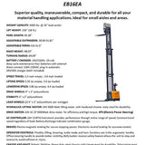 EKKO EB16EA Heavy-Duty Full Powered Straddle Stacker - 4400 lb Load Capacity, 216-inch Maximum Lift Height, Ideal for Tall Warehouse Stacking & Industrial Use