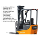 EKKO EK13A 3 Wheel Electric Forklift for Material Handling, 3300 lb Cap., 138" Lift Height