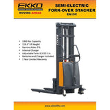 EKKO EA15C High-Capacity Semi-Electric Fork-Over Stacker - 3300 lbs Load Capacity, 119.3-inch Max Lift, Durable for Warehouse & Industrial Use