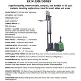 EKKO EK14-130Li Lithium-Ion Counterbalanced Walkie Stacker - Efficient & Sustainable Material Handling Solution