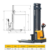 EKKO EB13E-138 High-Reach Full Powered Straddle Stacker - 2800 lb Capacity, 138-inch Lift Height, Ideal for High Stacking in Warehouses & Storage Areas