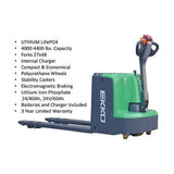 EKKO EP20LI High-Capacity Lithium Iron Phosphate Pallet Jack - 4400 lb Load Capacity, Ideal for Efficient Material Handling