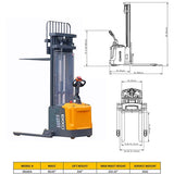 EKKO EB16EA Heavy-Duty Full Powered Straddle Stacker - 4400 lb Load Capacity, 216-inch Maximum Lift Height, Ideal for Tall Warehouse Stacking & Industrial Use