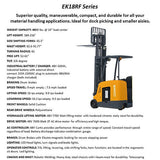 EKKO EK18RF Stand-up Electric Rider Forklift for Material Handling, 4000 lb Cap., 216" Lift Ht. 48V