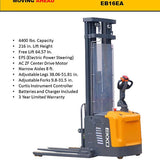 EKKO EB16EA Heavy-Duty Full Powered Straddle Stacker - 4400 lb Load Capacity, 216-inch Maximum Lift Height, Ideal for Tall Warehouse Stacking & Industrial Use