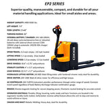 EKKO EP25E Heavy-Duty Walkie Pallet Jack - 5500 lb Load Capacity, Perfect for Efficient Warehouse Material Handling