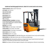 EKKO EK13A 3 Wheel Electric Forklift for Material Handling, 3300 lb Cap., 138" Lift Height