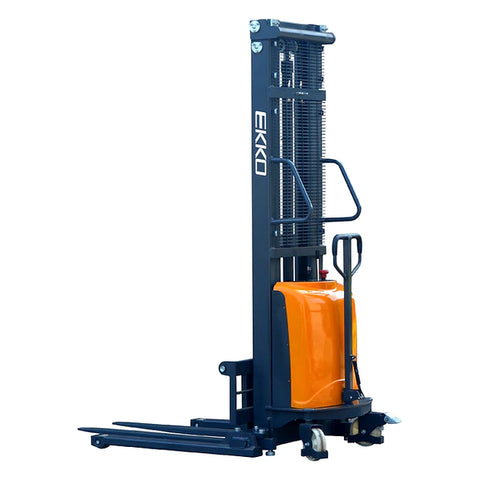 EKKO EA15D Advanced Semi-Electric Straddle Stacker - 3300 lbs Capacity, 138-inch High Lift, Robust for Warehouse & Storage Operations