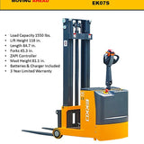 EKKO EK07S Compact Counterbalance Walkie Stacker - 1550 lbs Capacity, 118-inch Lift Height, Ideal for Precise Indoor Material Handling