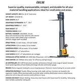 EKKO EB13E-138 High-Reach Full Powered Straddle Stacker - 2800 lb Capacity, 138-inch Lift Height, Ideal for High Stacking in Warehouses & Storage Areas