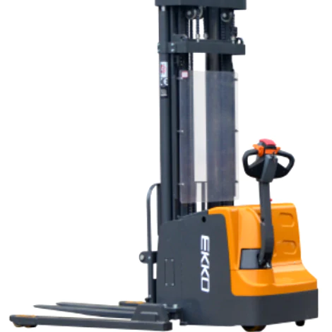 EKKO EB20E High-Performance Full Powered Straddle Stacker - 4400 lb Capacity, 177-inch Lift Height, Perfect for Heavy-Duty Warehouse Stacking & Material Handling