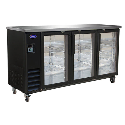 Valpro VP72G, Three Door 73” Refrigerated Back Bar Cooler, Glass Swing Door