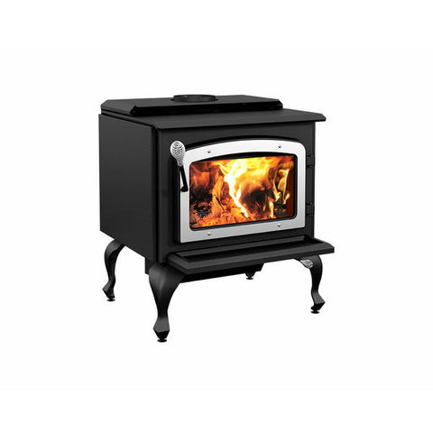 Drolet Escape 1800 Wood Stove On Legs Brushed Nickel Door DB03112